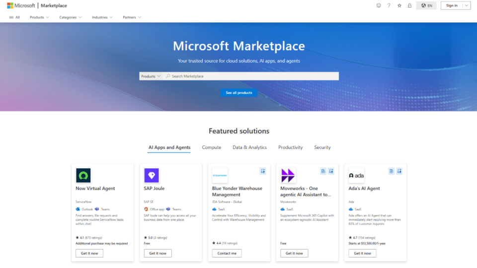Unified Microsoft Marketplace for AI Apps & Agents