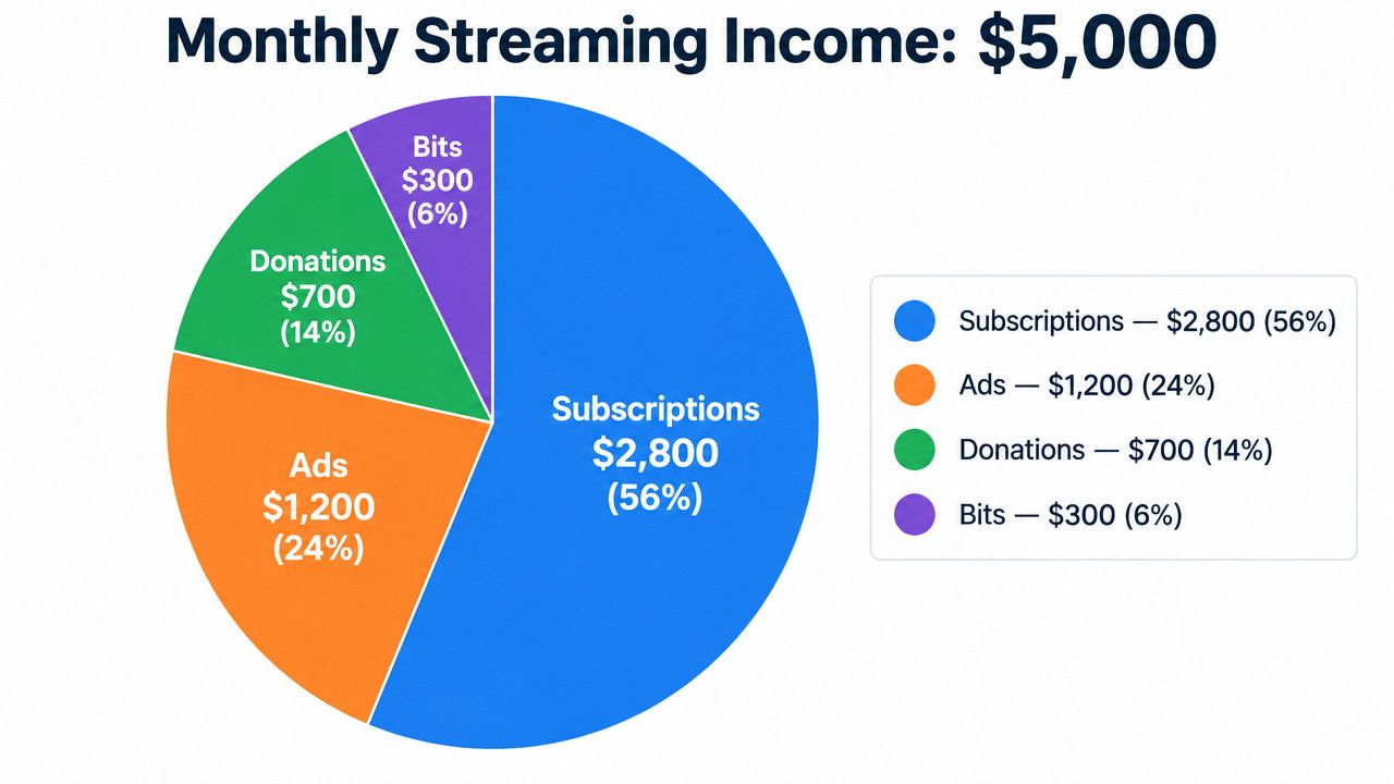 Pie chart breaking down streaming revenue sources for a mid-tier content creator