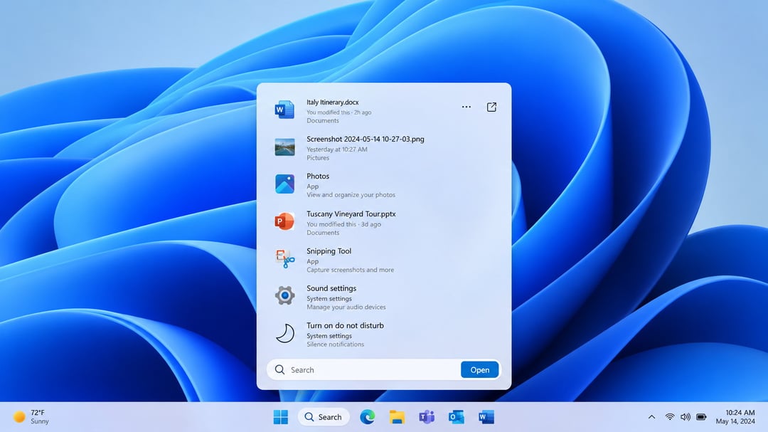 Windows Search AI Redesign and Inline Actions