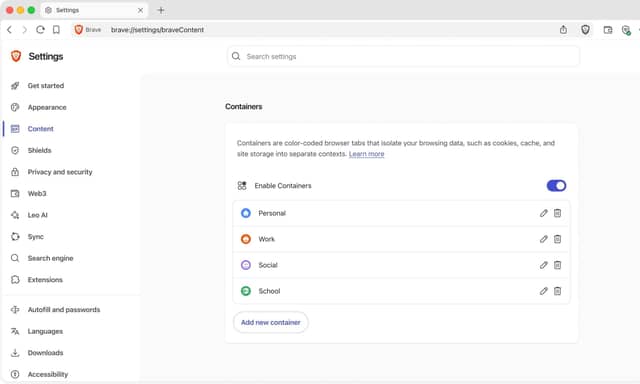 Brave Browser Containers: Built-In Tab Isolation for Managing Multiple Accounts