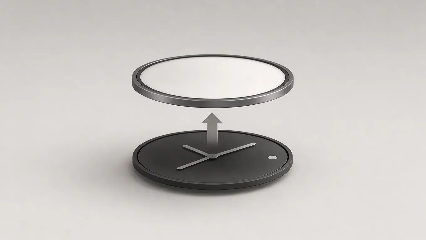 Two stacked watch-face layers, one dim and always visible, one bright and waking on demand.