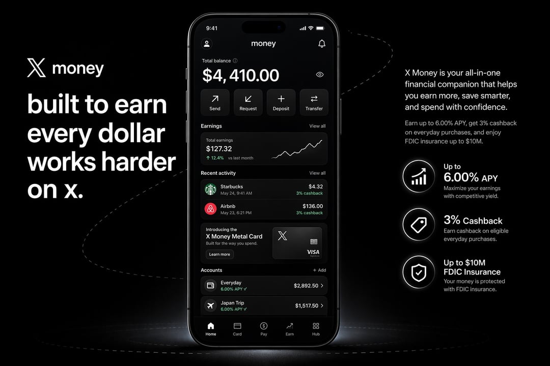 X Money Launches: 6% APY, Visa Card, Free Transfers