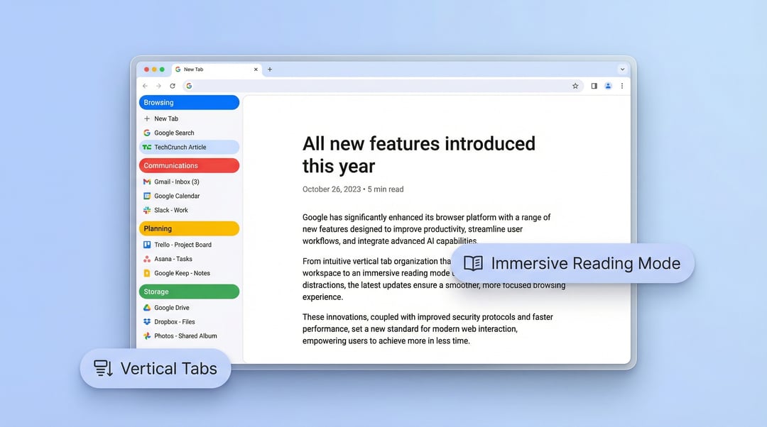 Chrome Adds Vertical Tabs and Fullscreen Reading Mode