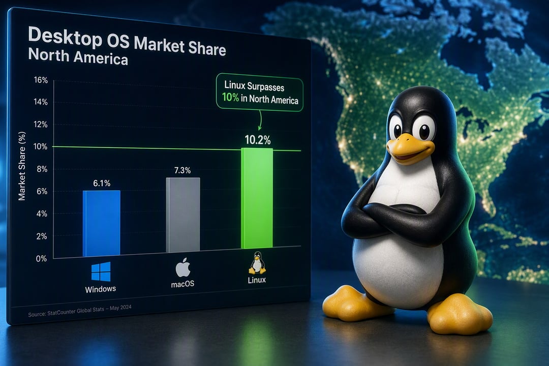 Linux Hits 10.61% Desktop Share in North America