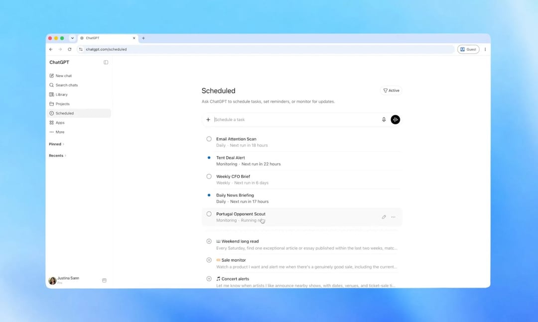 ChatGPT's New Scheduled Page Organizes All Tasks